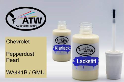 Chevrolet, Pepperdust Pearl, WA441B / GMU: 20ml Lackstift + 20ml Klarlack - Set, von ATW Autoteile West.